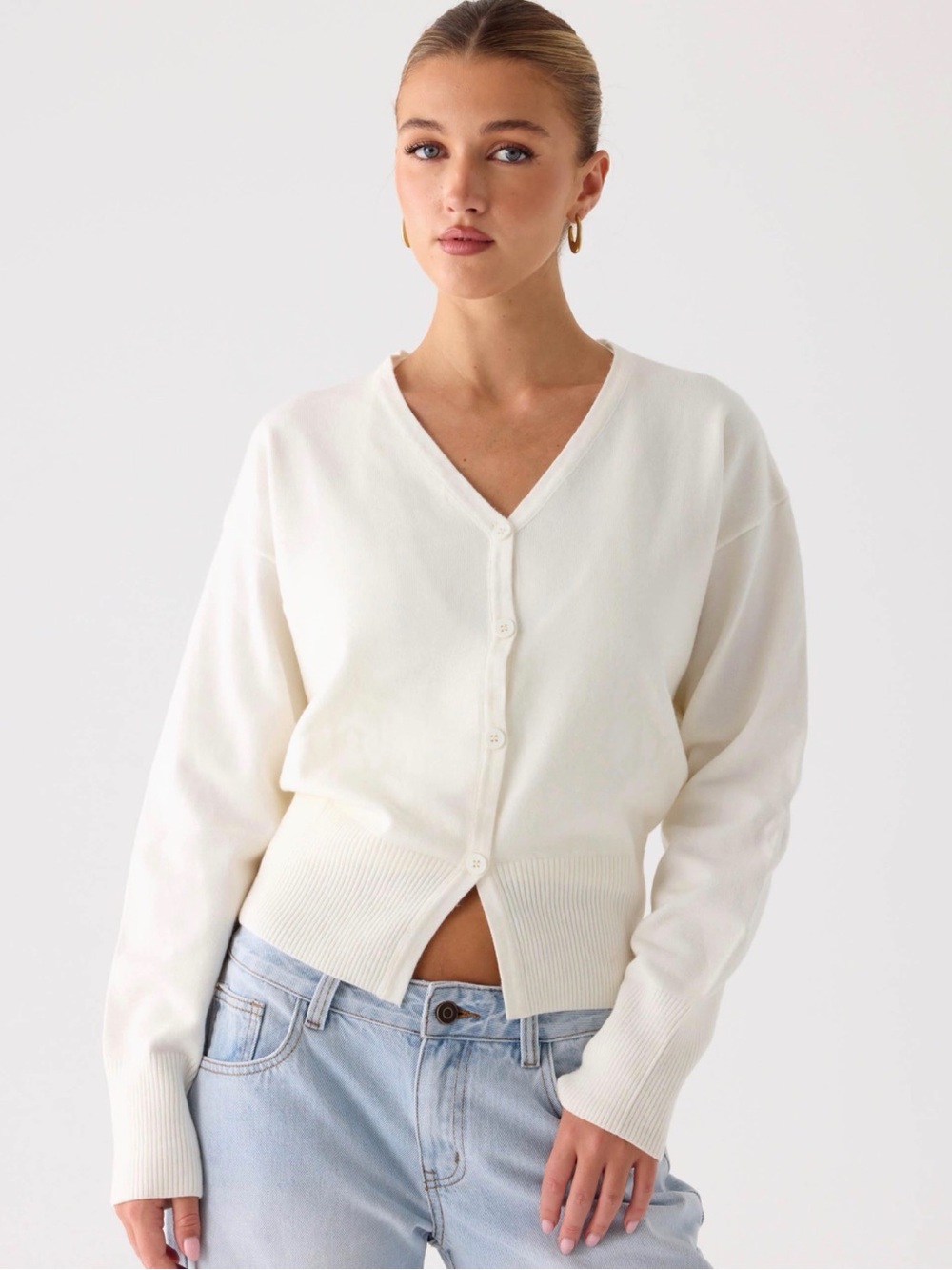 LIKE NEW Peppermayo Cream V-Neck Button Front Cardigan XS/S